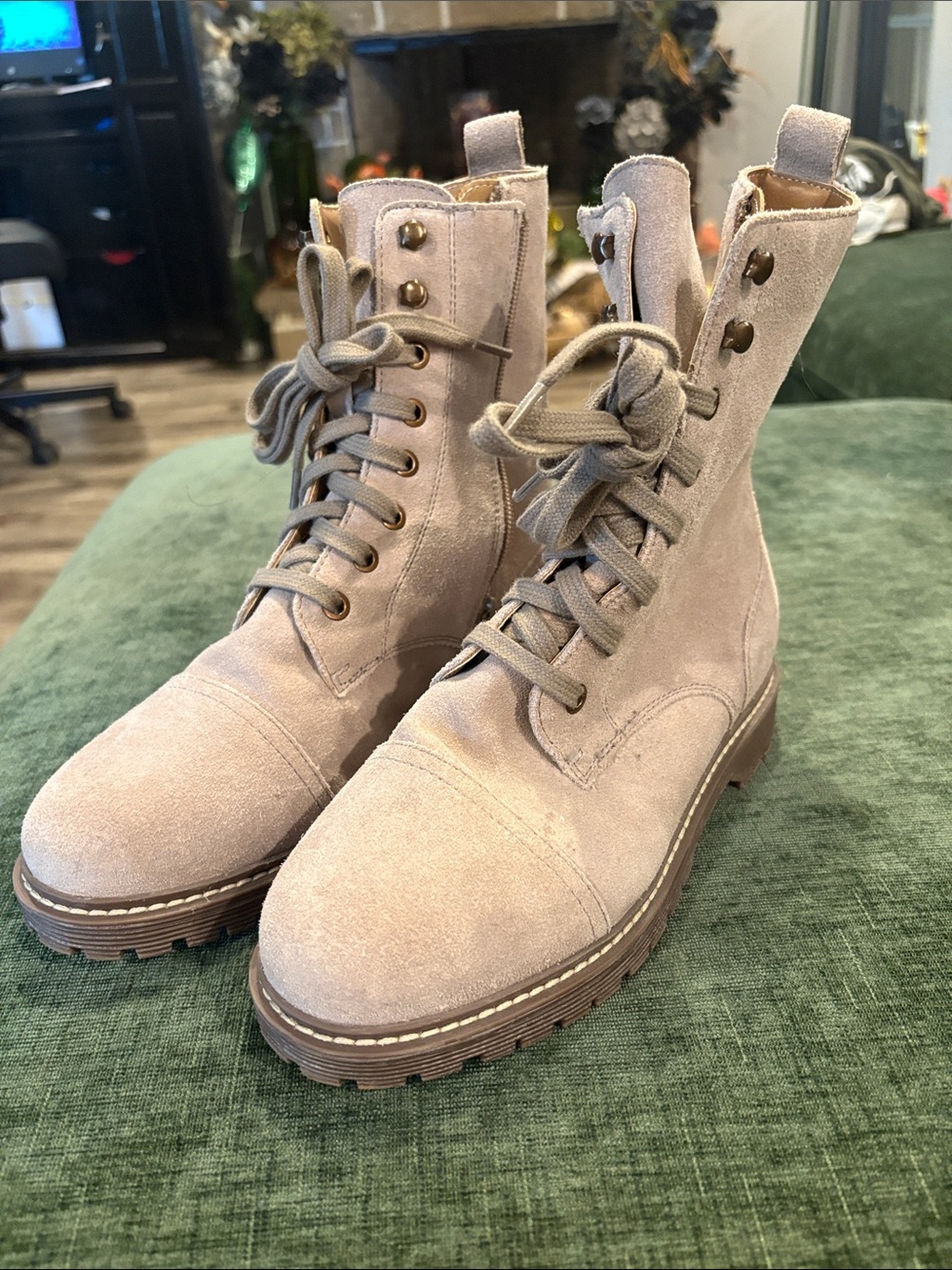 Zodiac Women's Suede Combat Boots - Taupe